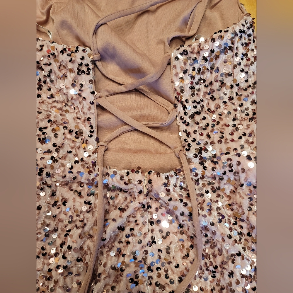 Light Pink Velvet Sequin One Shouler Dress Size 2 - Picture 5 of 5